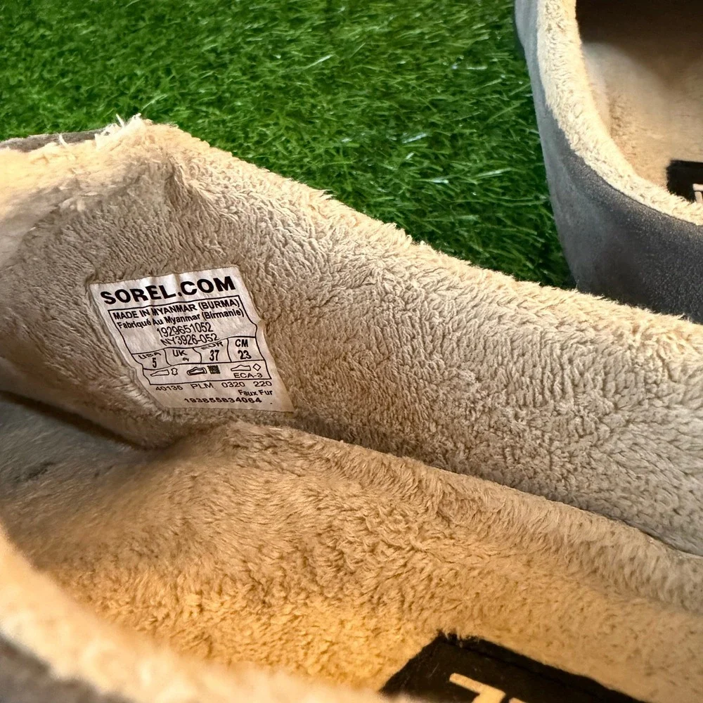 Sorel Kids Lanner Ridge II Gray Suede Shearling Lined Clog Slippers Youth Size 5